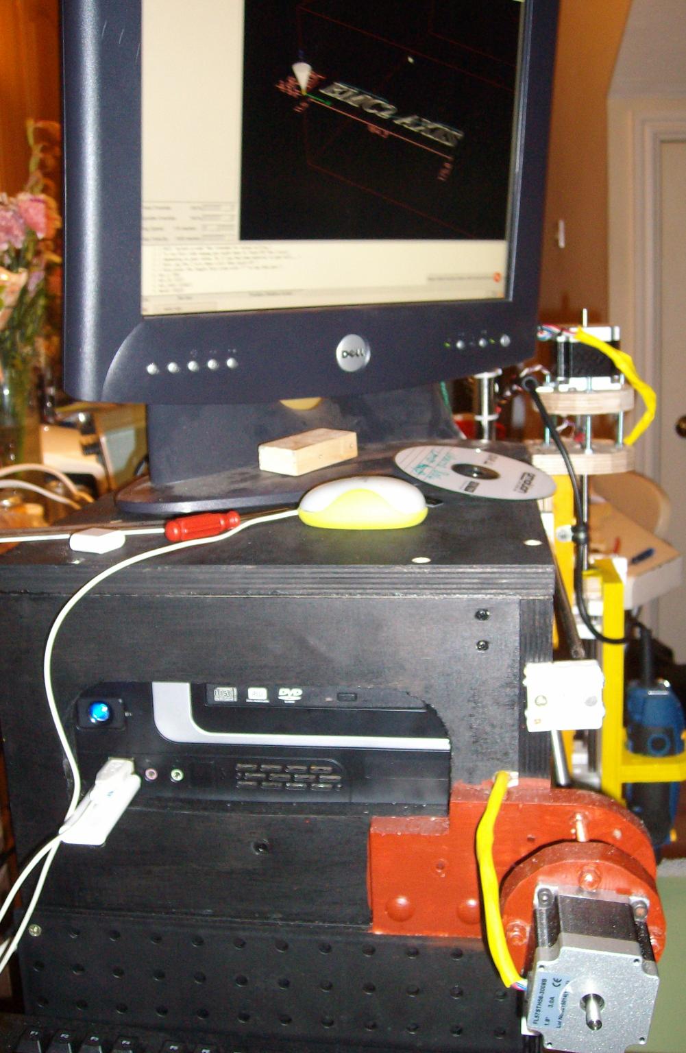 Side view showing the Atom Linux box controlling the CNC
